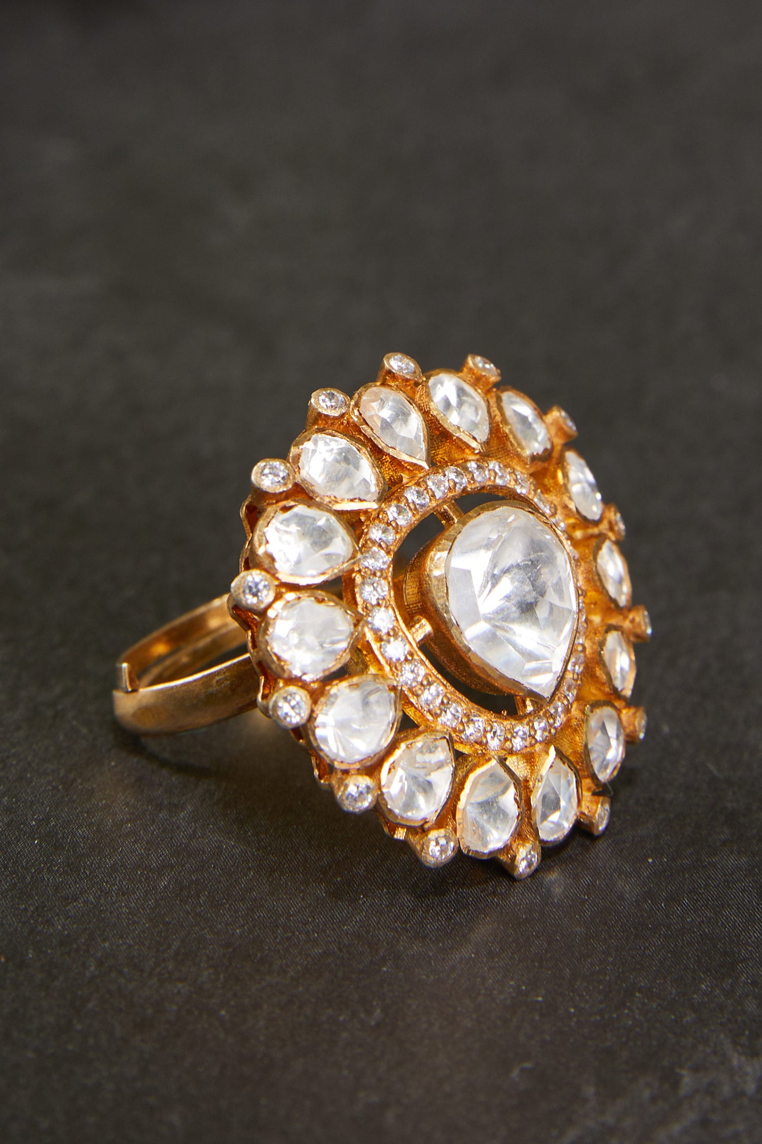 Moissanite Polki Embellished Triangular Motif Ring 