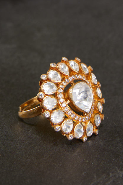 Moissanite Polki Embellished Triangular Motif Ring 