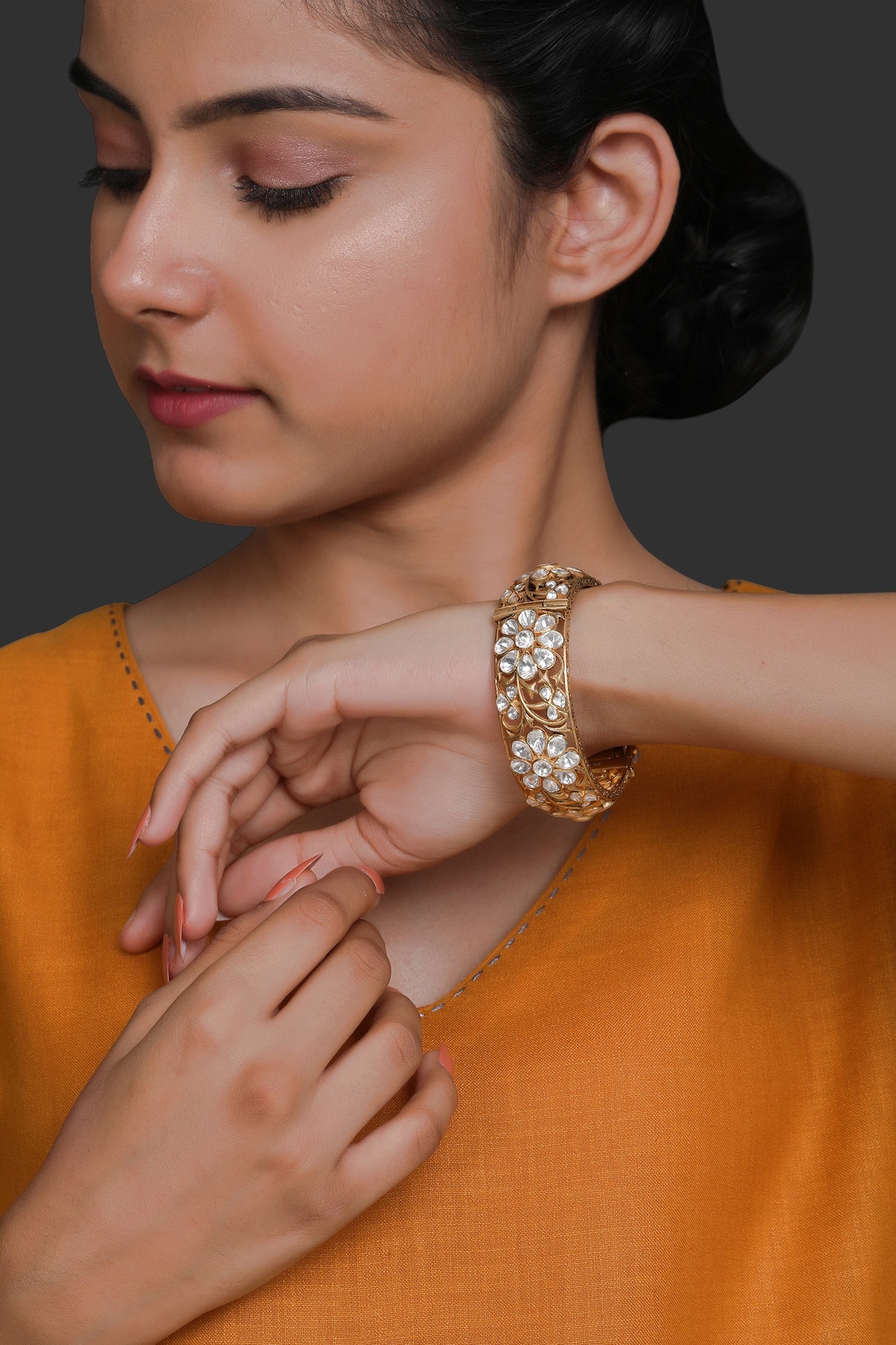 Gulnaz Polki Embellished Cutwork Jali Kada 