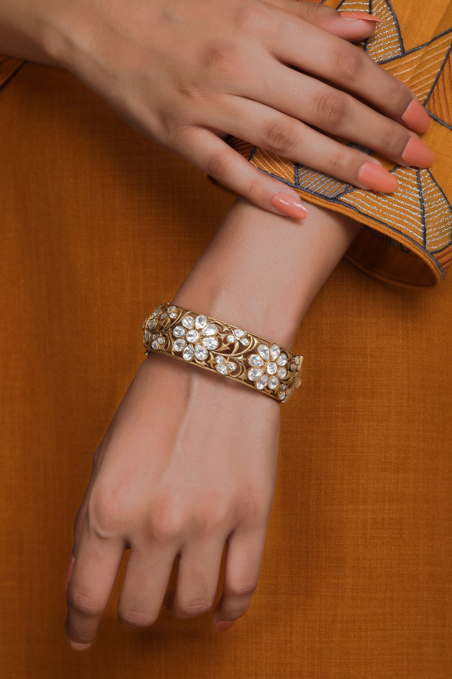 Gulnaz Polki Embellished Cutwork Jali Kada 