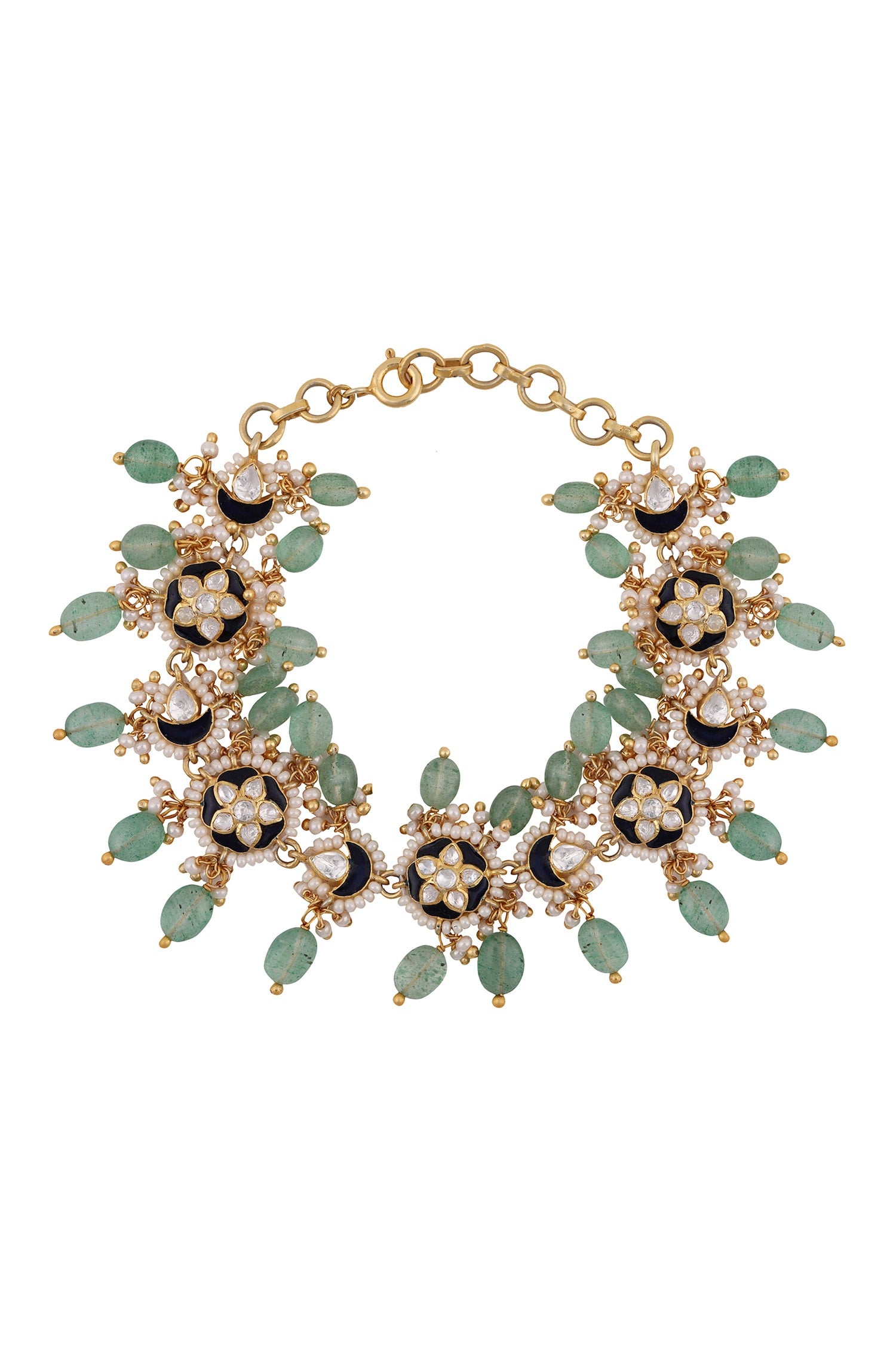 Floral Polki Embellished Bead Drop Bracelet 