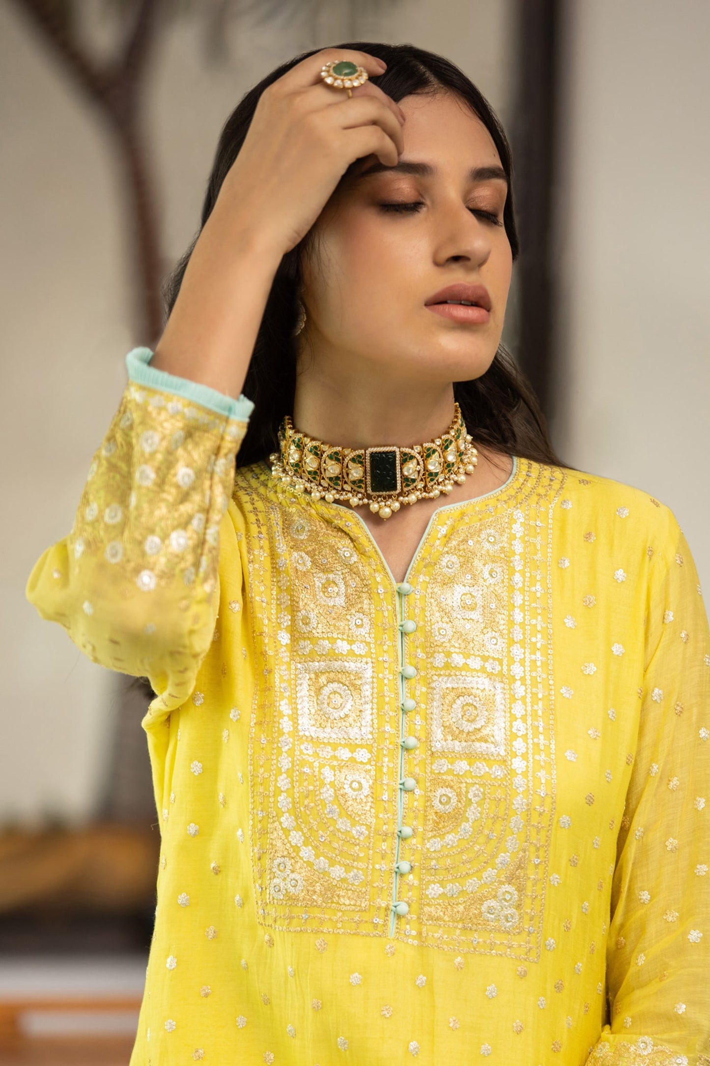 Khizra Chand Bloom Polki Choker 