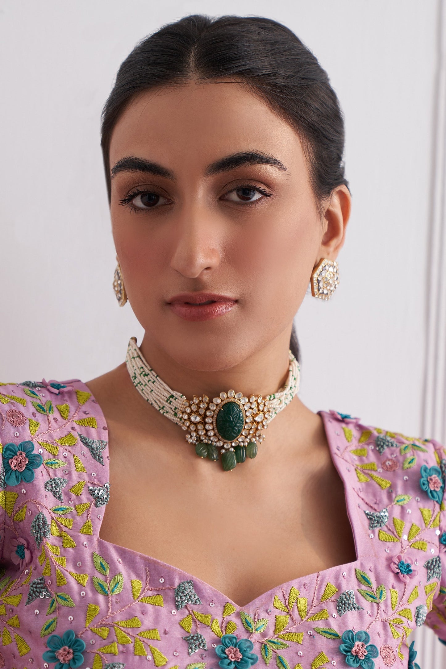 Zeenat Carved Stone Polki Embellished Choker 