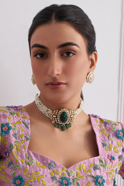 Zeenat Carved Stone Polki Embellished Choker 