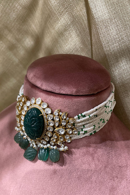 Zeenat Carved Stone Polki Embellished Choker 