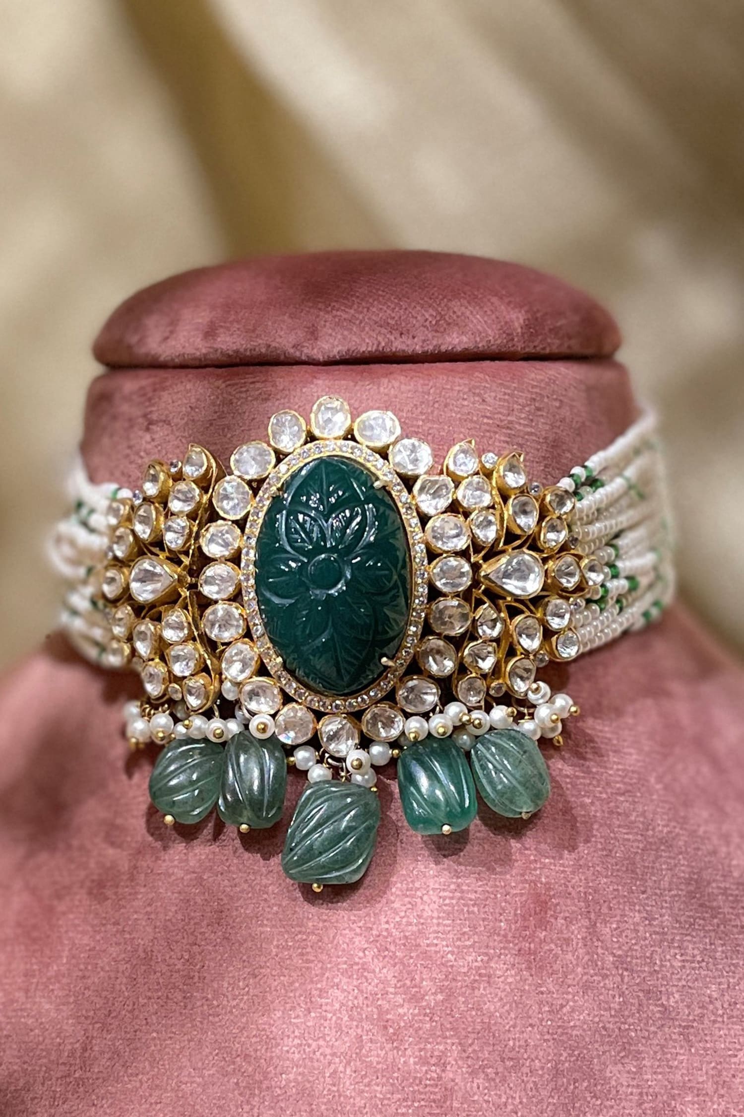 Zeenat Carved Stone Polki Embellished Choker 