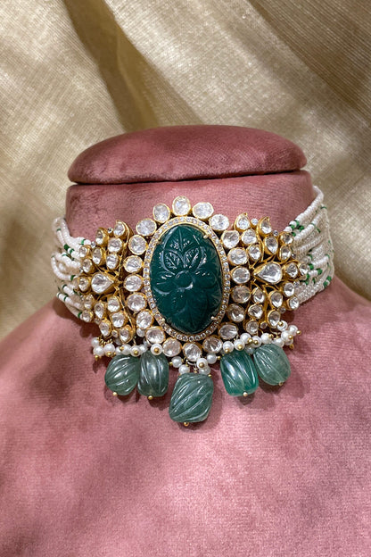 Zeenat Carved Stone Polki Embellished Choker 