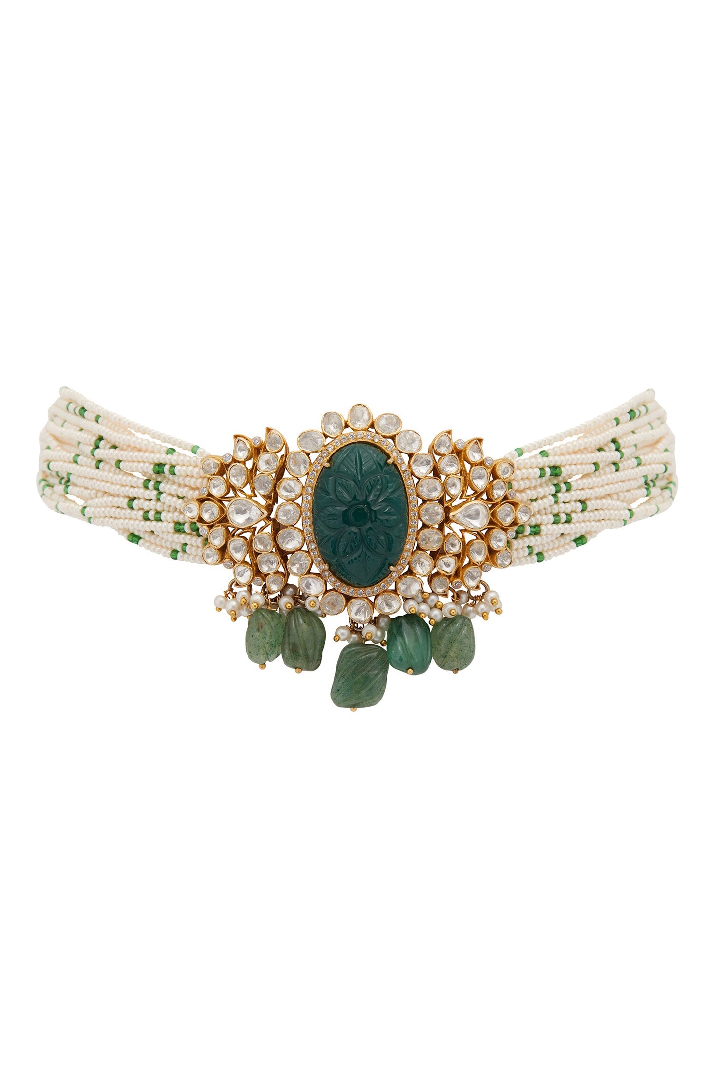 Zeenat Carved Stone Polki Embellished Choker 