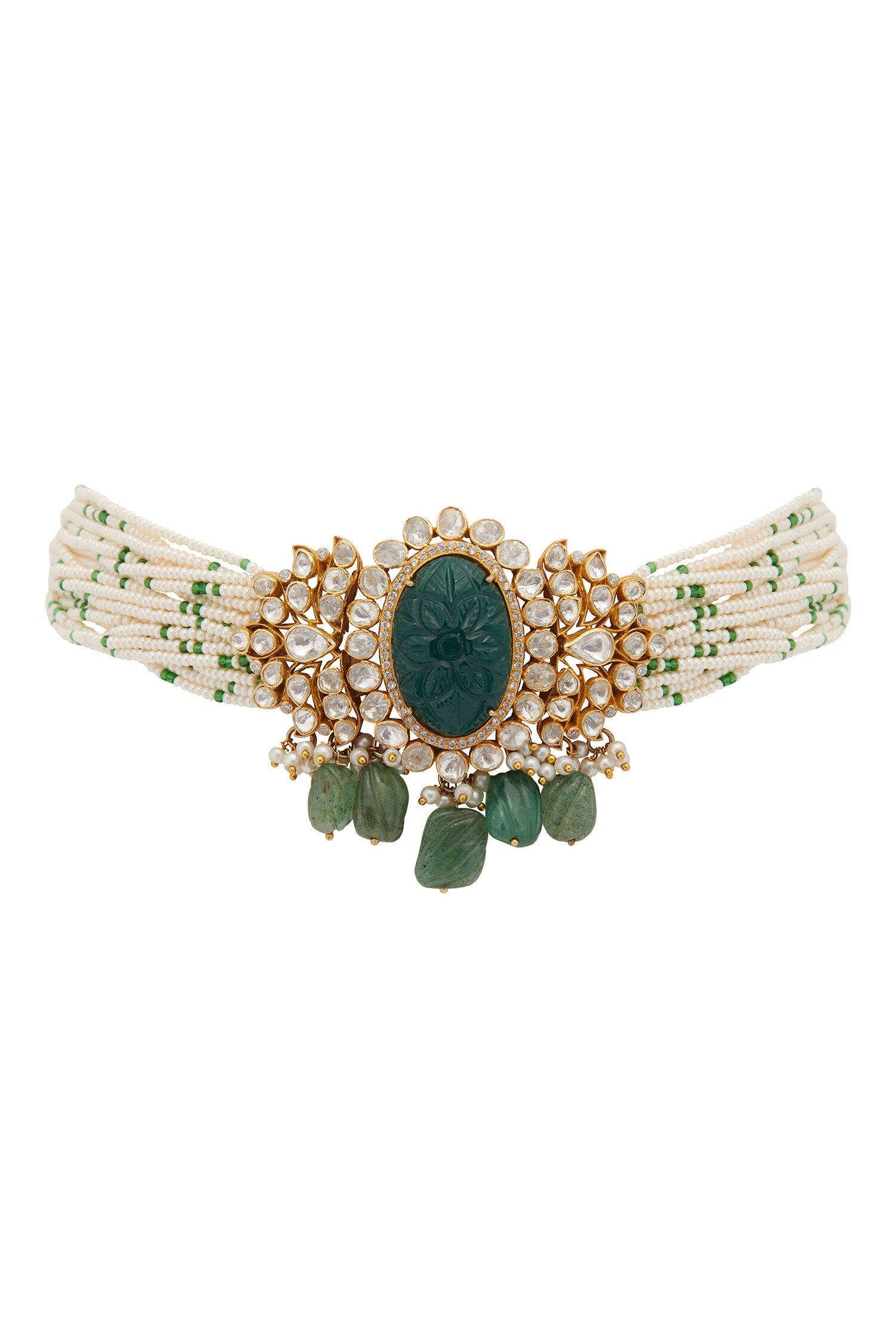 Zeenat Carved Stone Polki Embellished Choker 