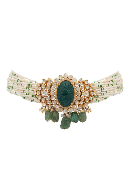 Zeenat Carved Stone Polki Embellished Choker 