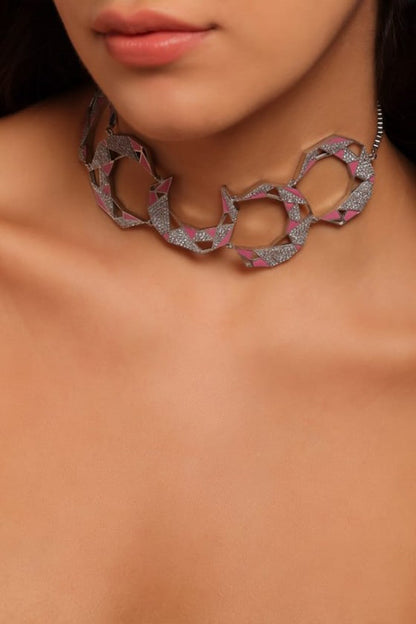 Croissant Enamelled Necklace 