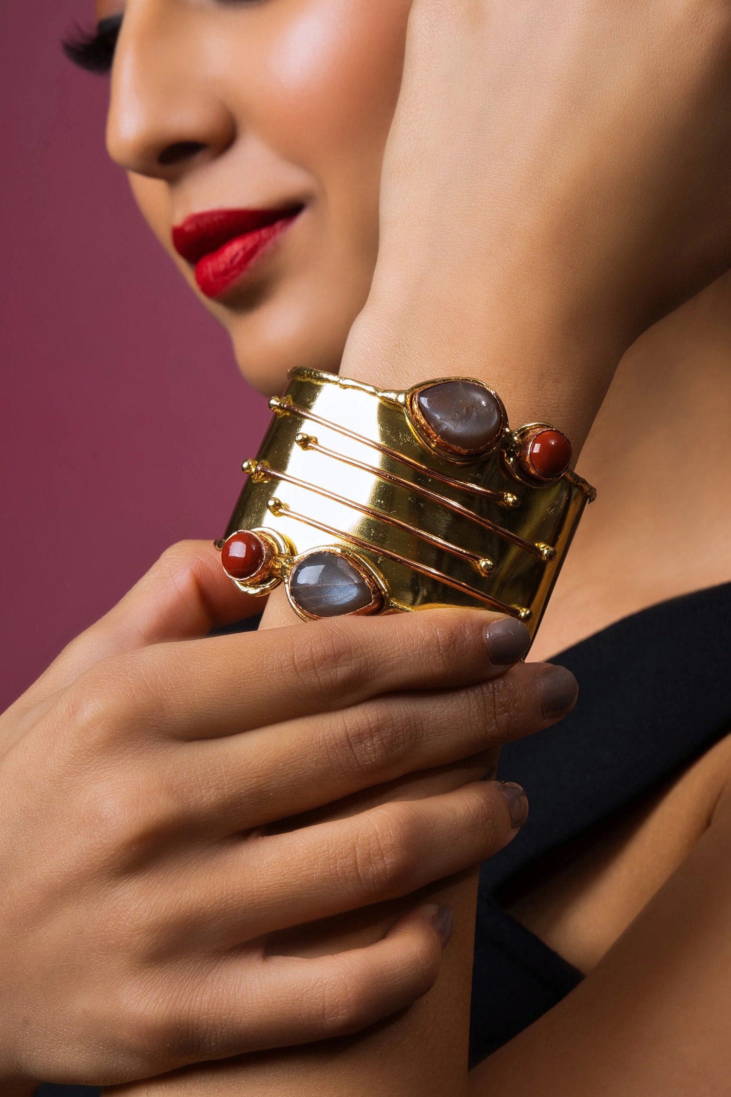 Garnet Stone Embellished Cuff 