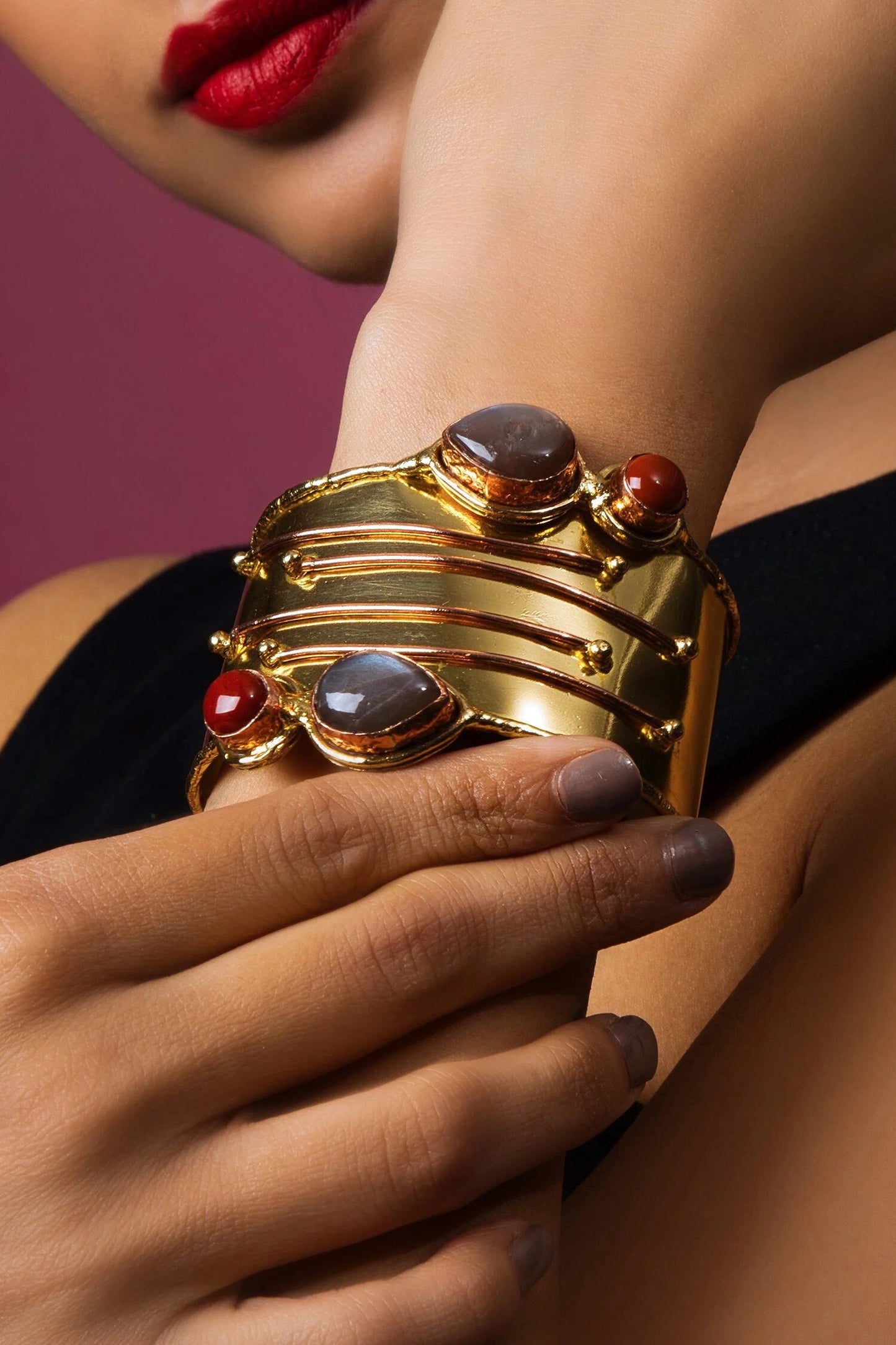 Garnet Stone Embellished Cuff 