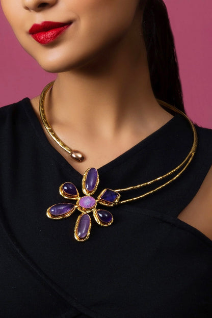 Floral Semi Precious Amethyst Stone Necklace 