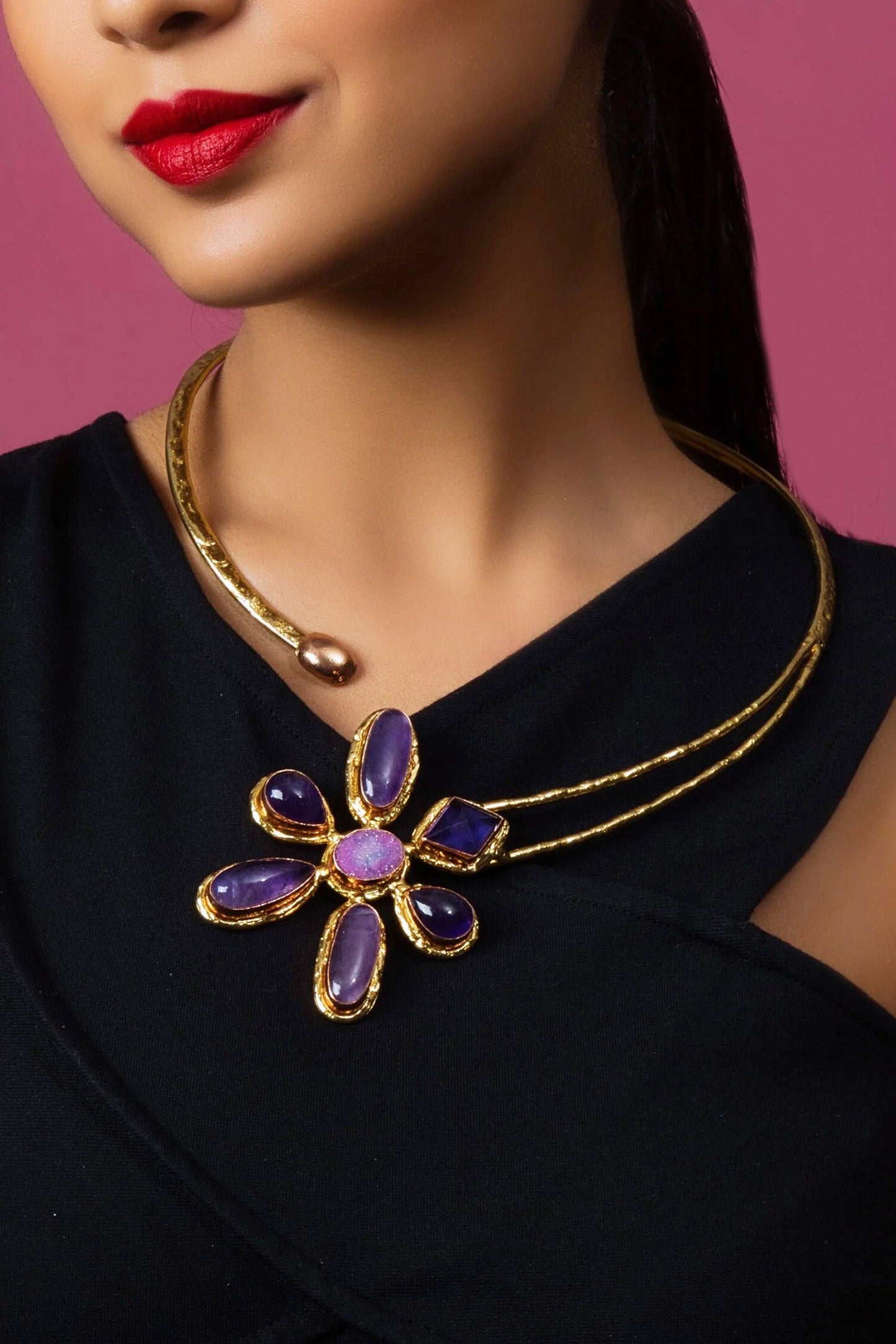 Floral Semi Precious Amethyst Stone Necklace 