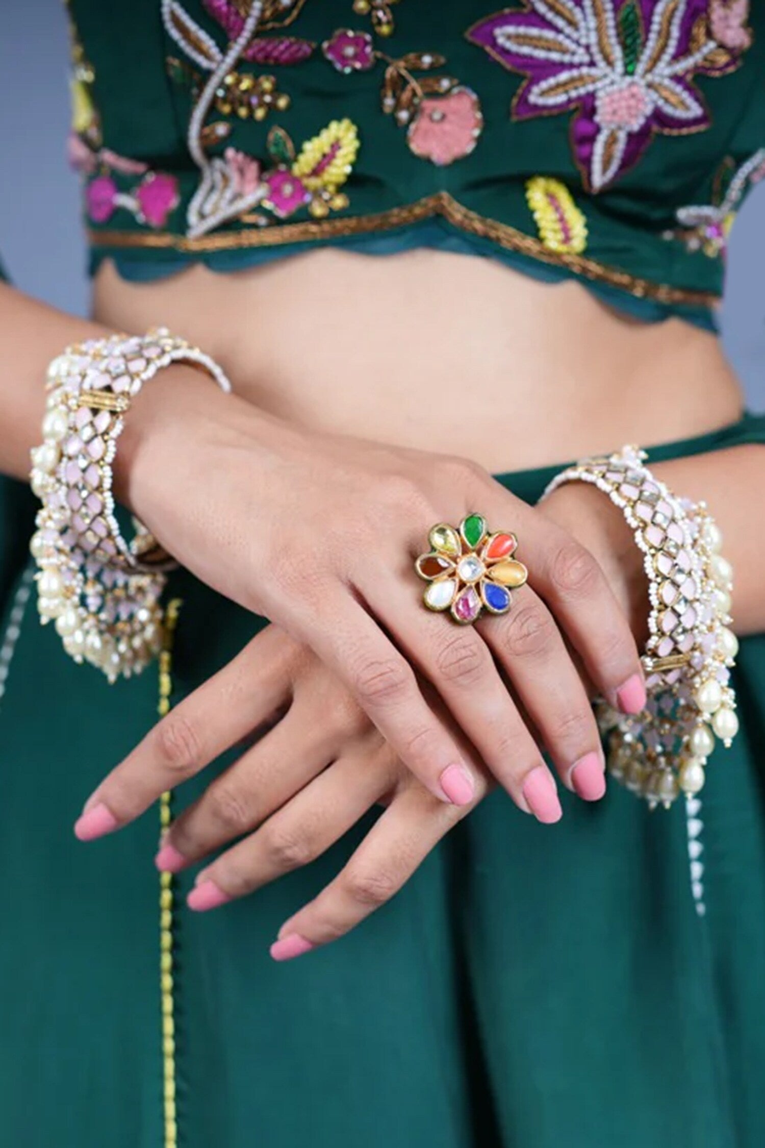 Opulent Polki Navratan Embellished Ring 