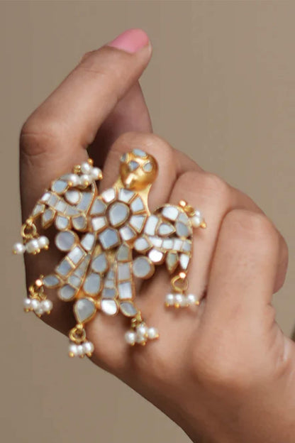 Peacock Pearl Embellished Ring 