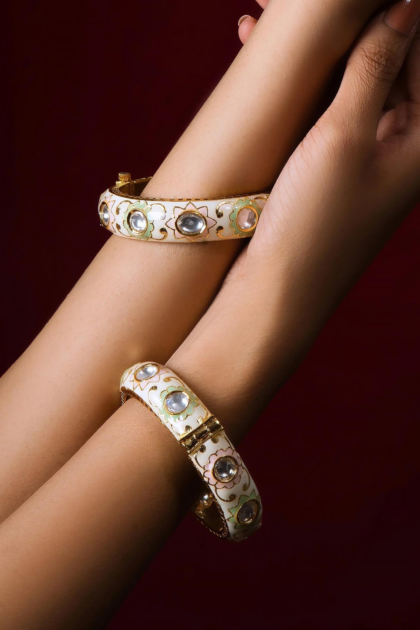 Opal Meenakari Kundan Bangle-Set of 2 