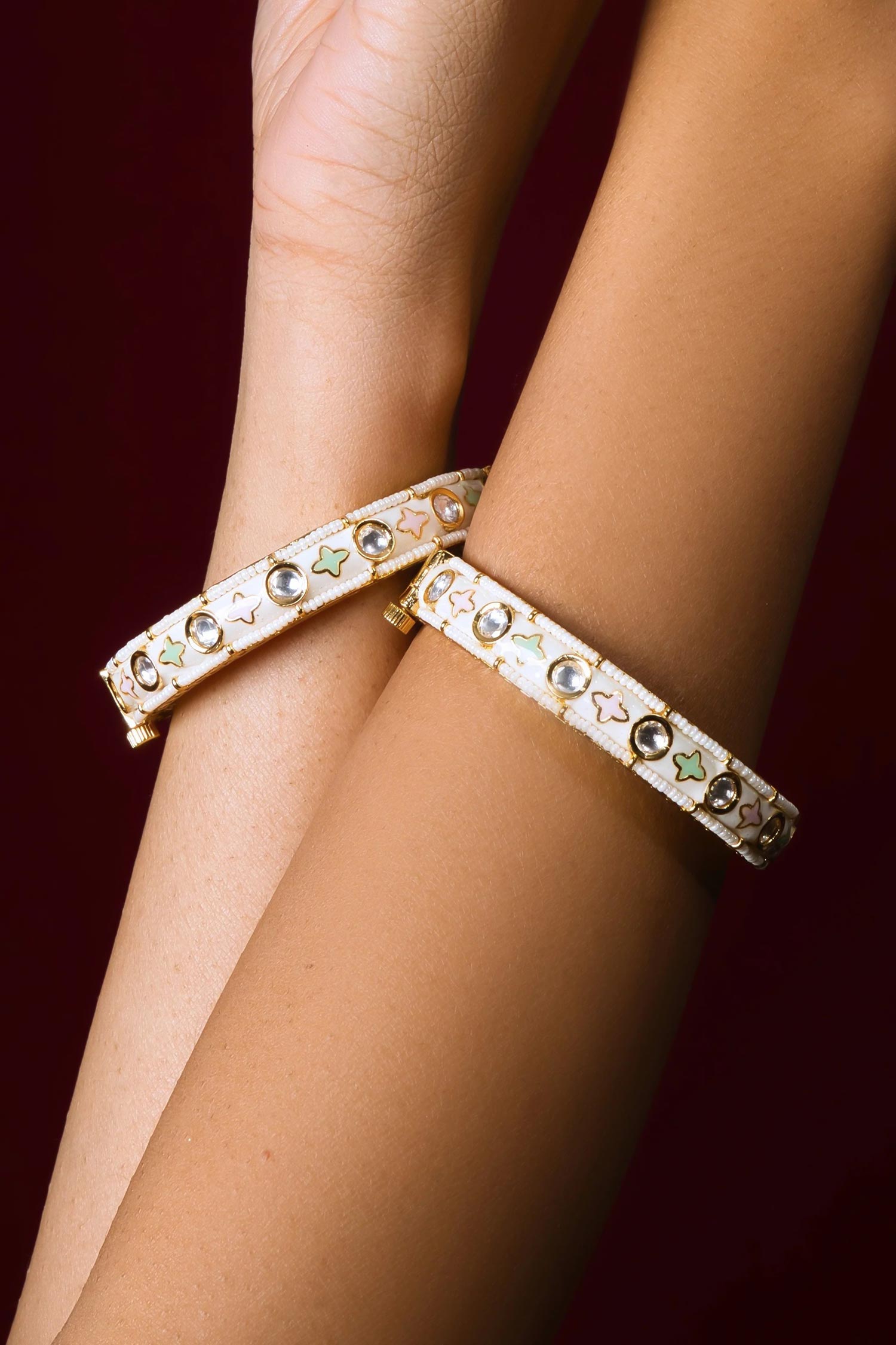 Floral Meenakari Kundan Bangle-Set of 2 