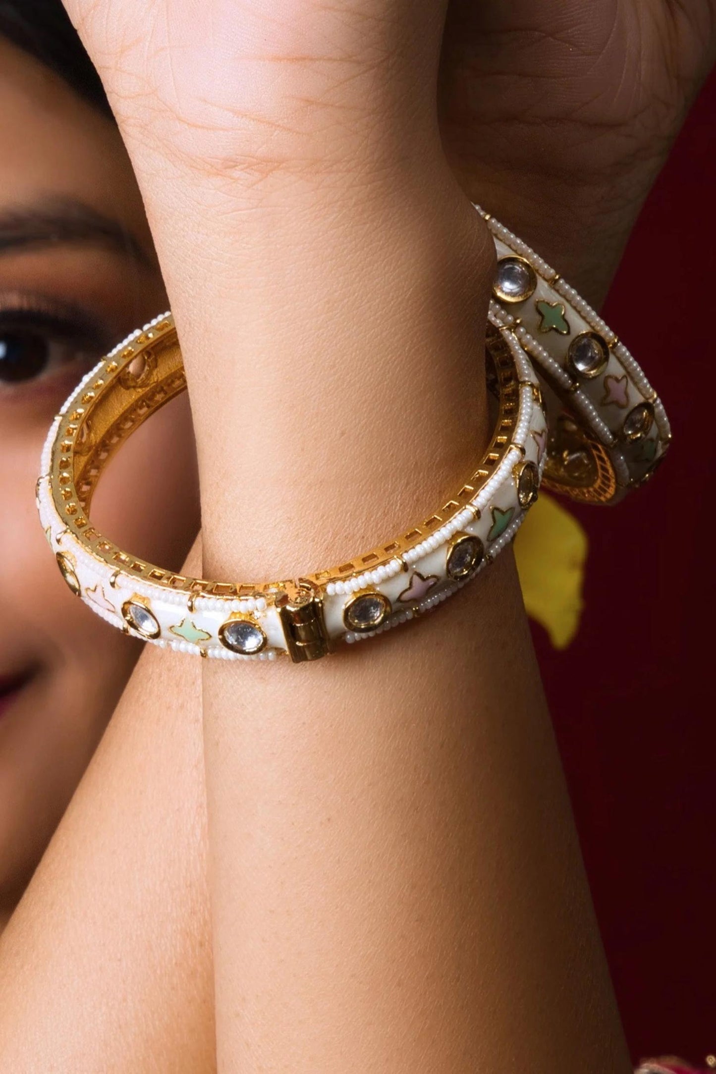 Floral Meenakari Kundan Bangle-Set of 2 