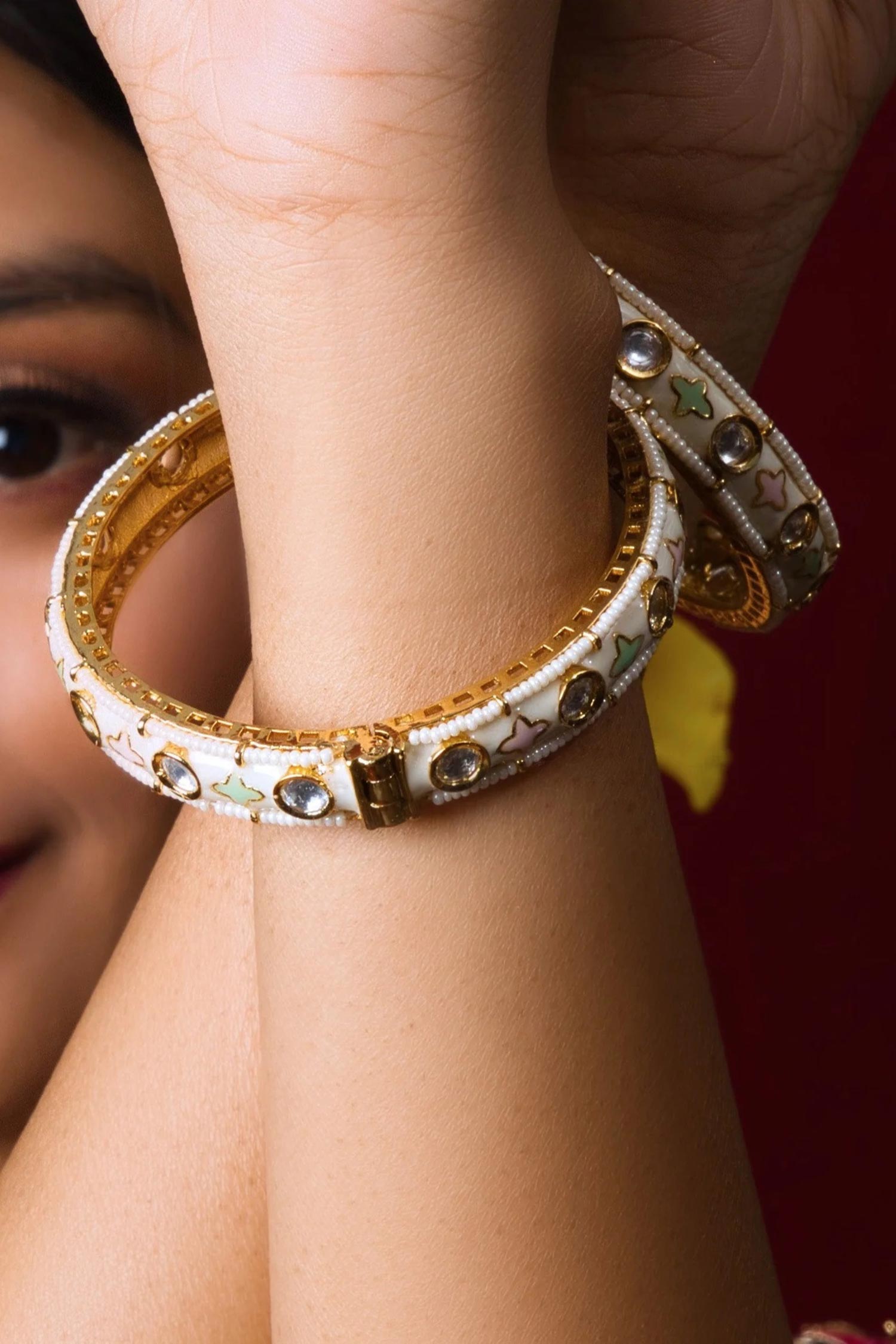 Floral Meenakari Kundan Bangle-Set of 2 