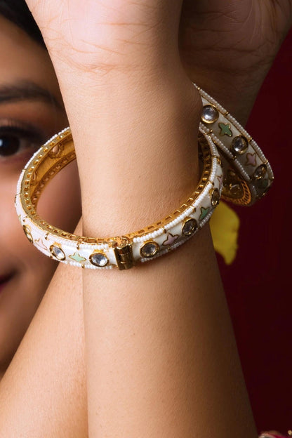 Floral Meenakari Kundan Bangle-Set of 2 