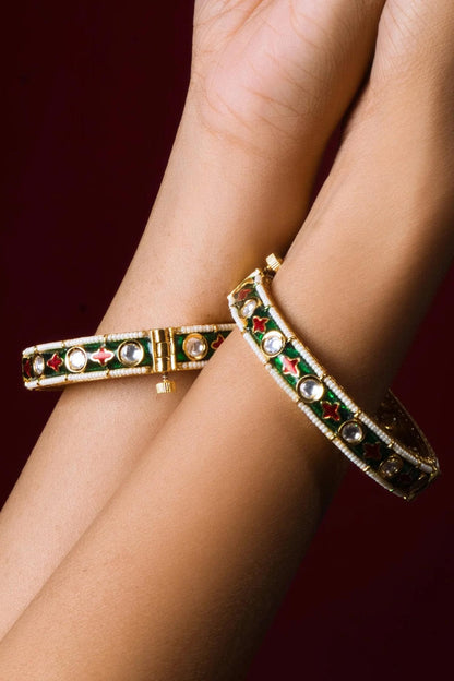 Meenakari Floral Kundan Bangle-Set of 2 