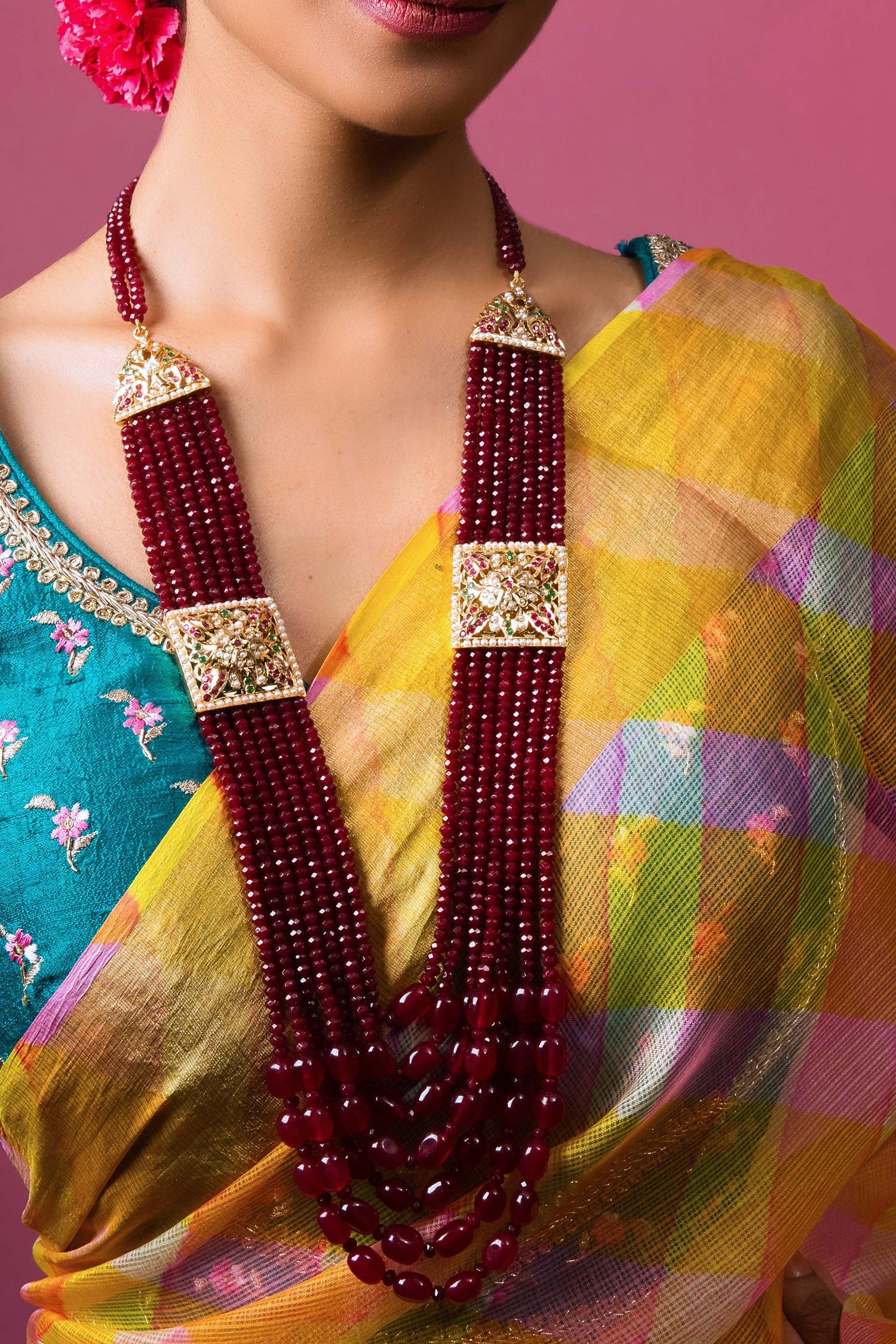 Jadau Tukdi Bead Layered Necklace 