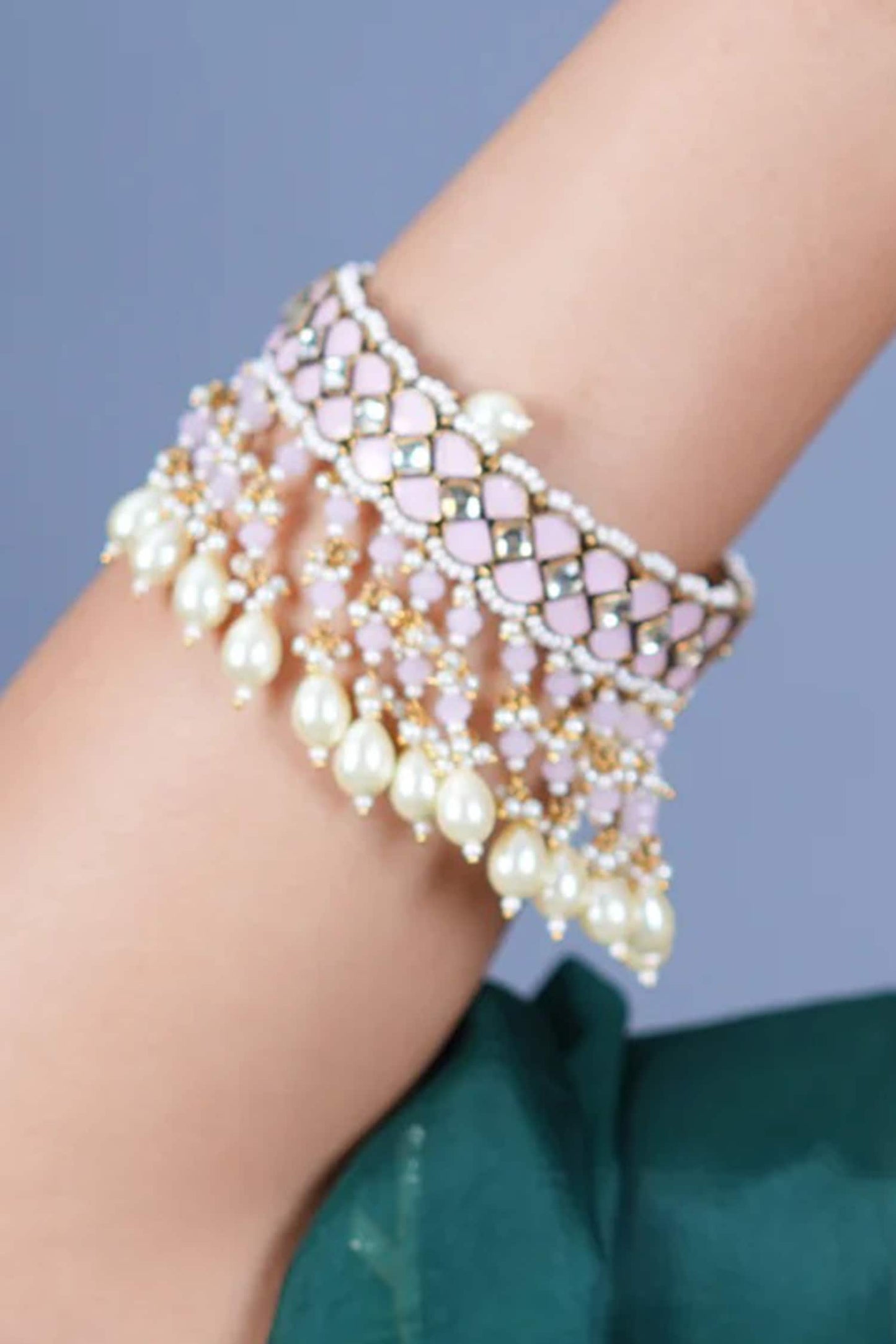 Kundan Pearl Tassel Bangle Set 
