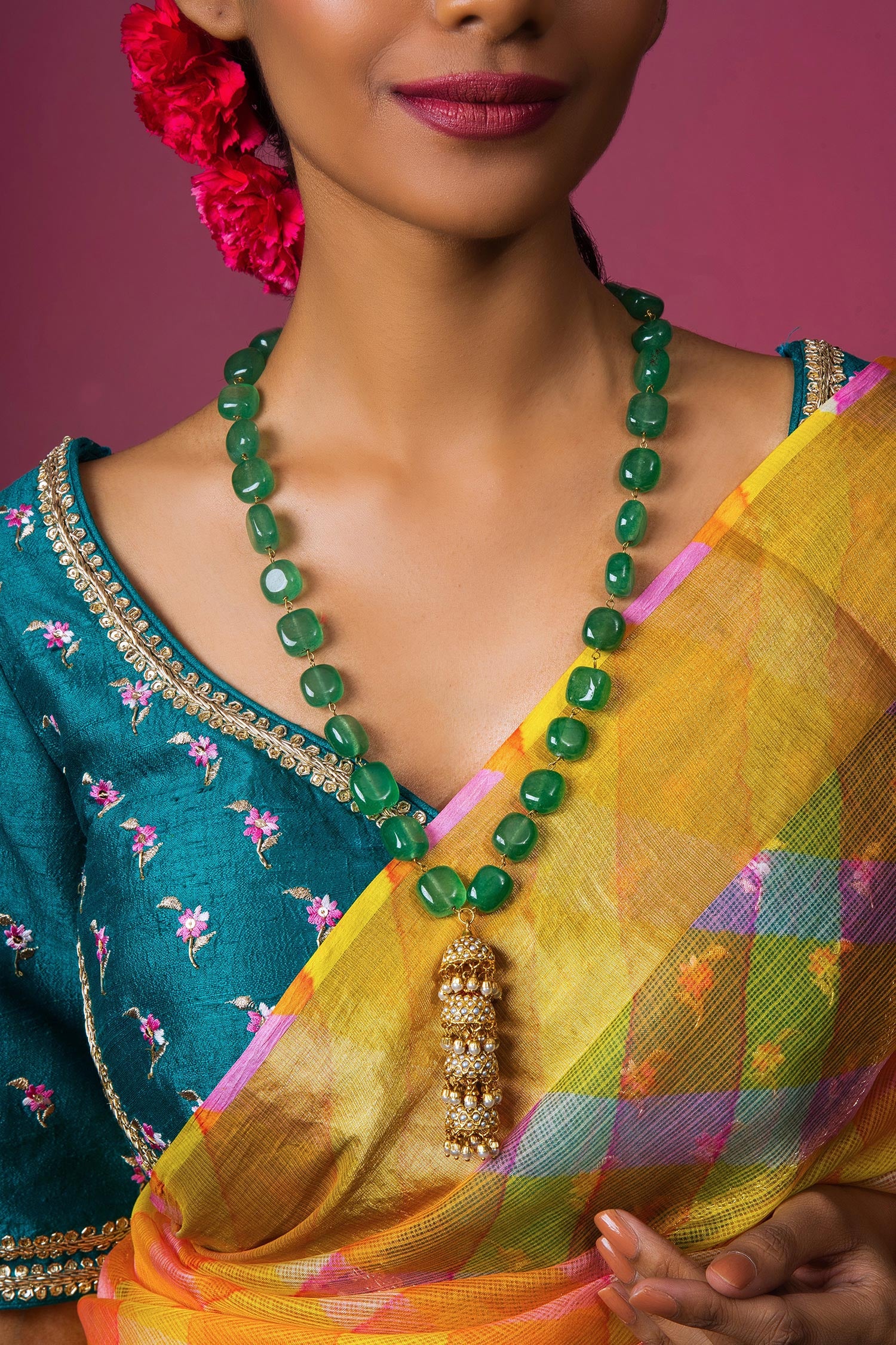 Pearl Studded Jhumka Pendant Necklace 