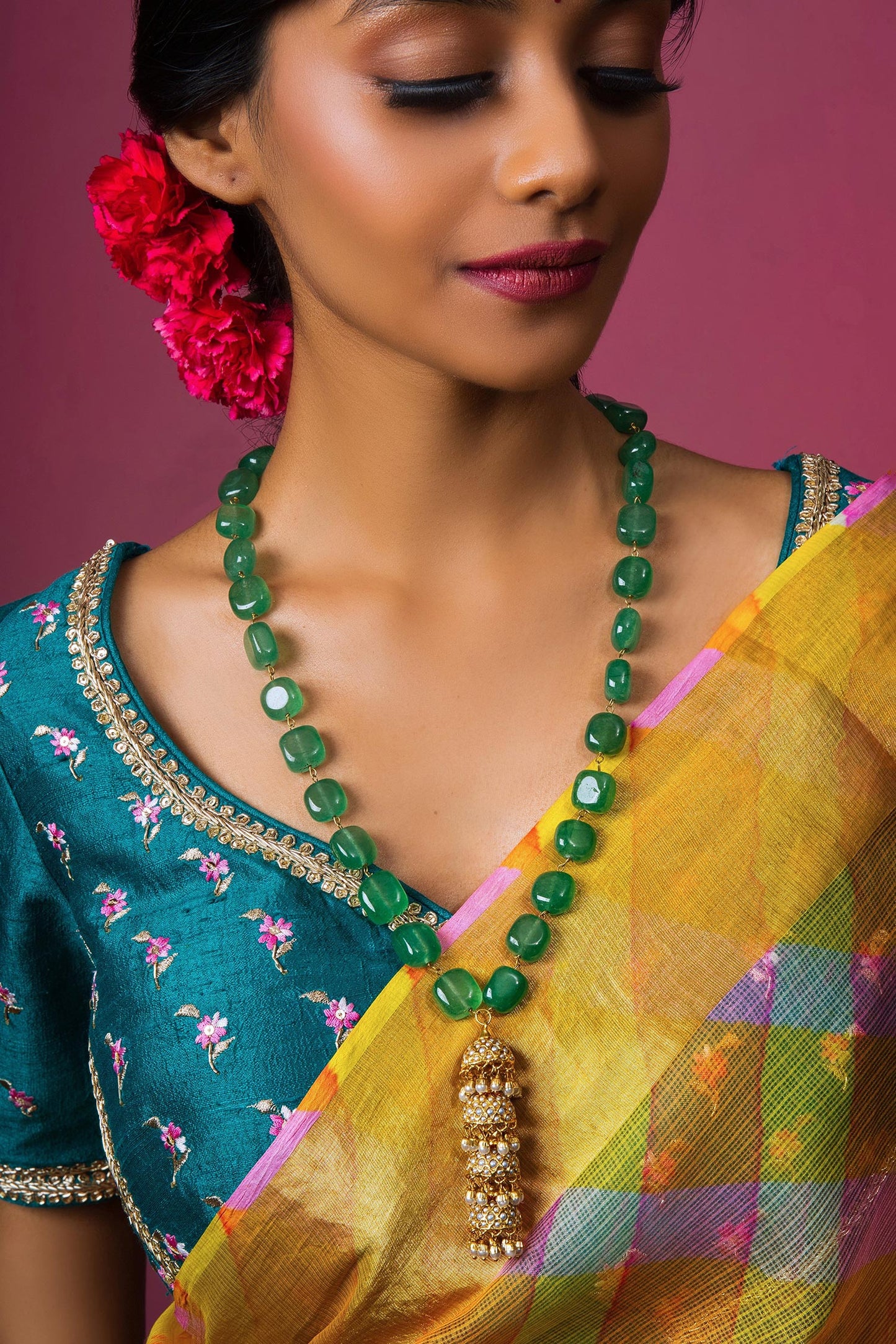 Pearl Studded Jhumka Pendant Necklace 