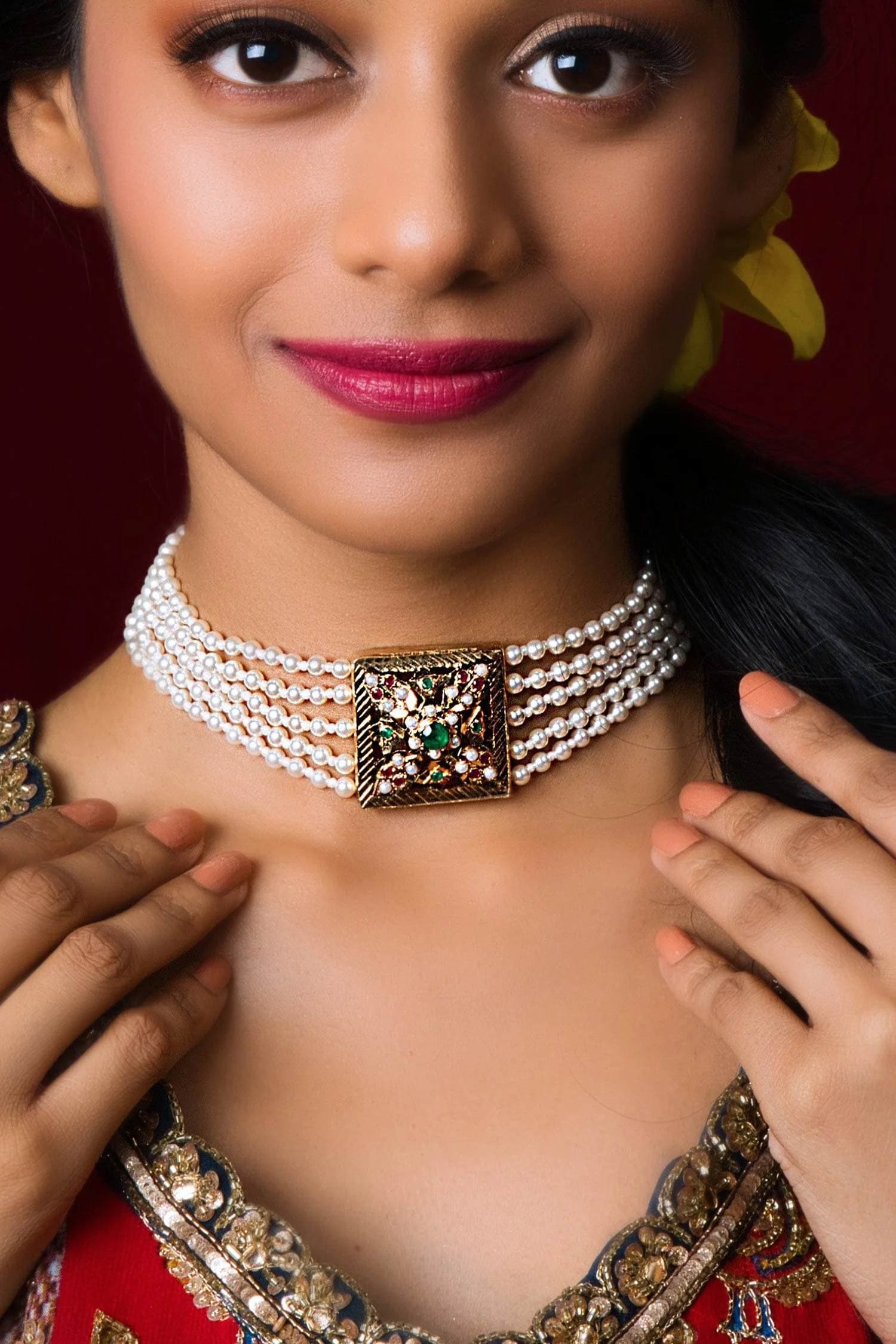 Square Shaped Jadau Stone Embellished Choker 