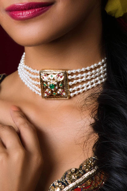 Square Shaped Jadau Stone Embellished Choker 