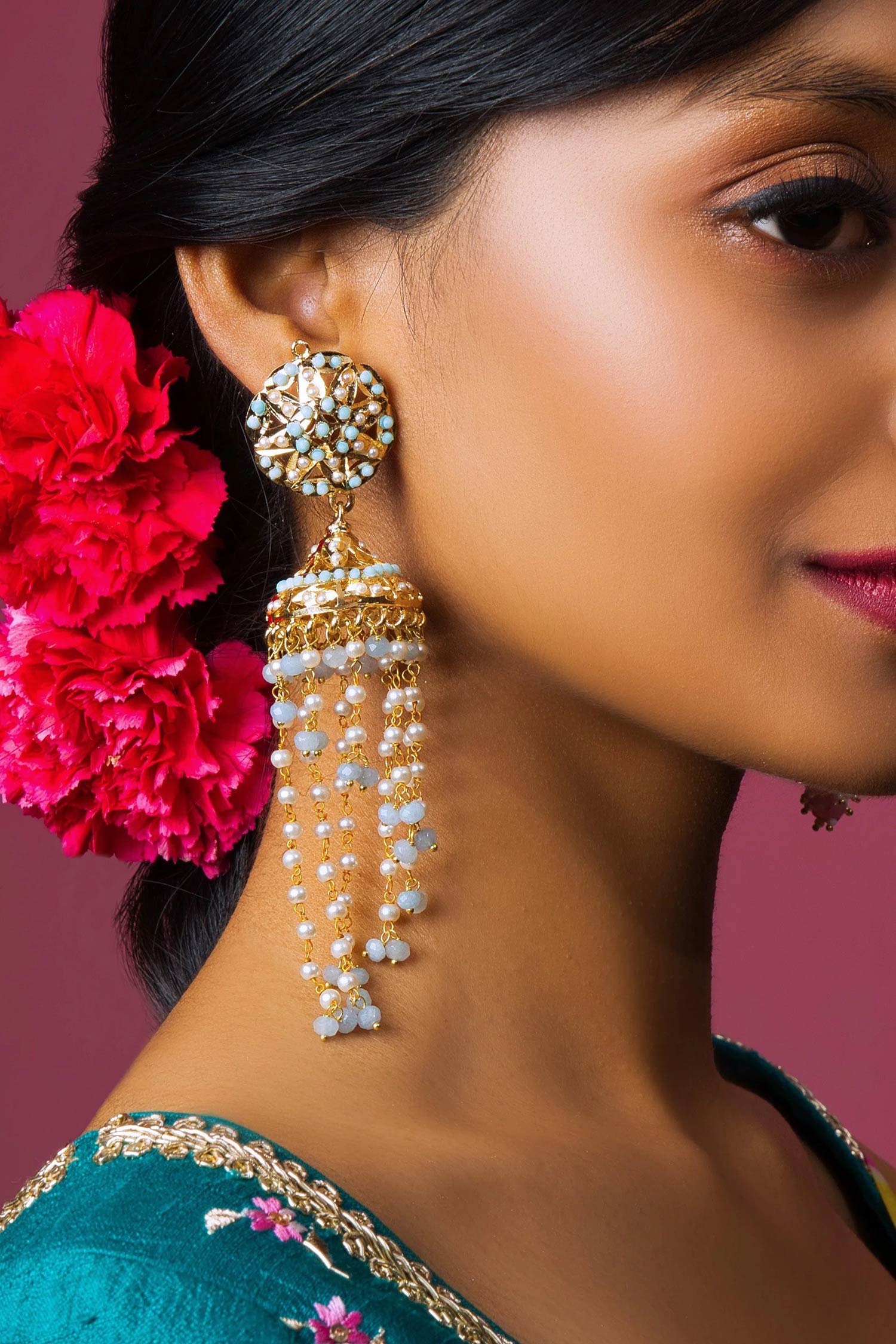 Feroza Jadau Bead Embellished Jhumkas 