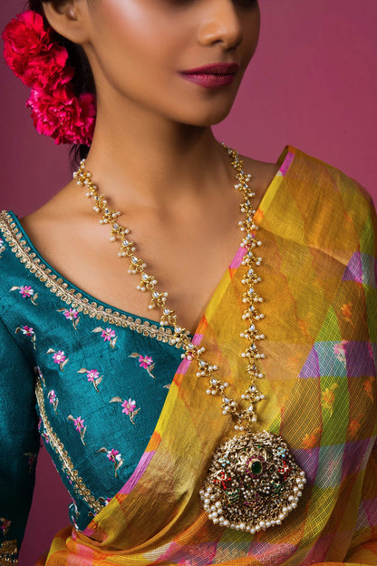 Navratan Jadau Stone Embellished Pendant Necklace 