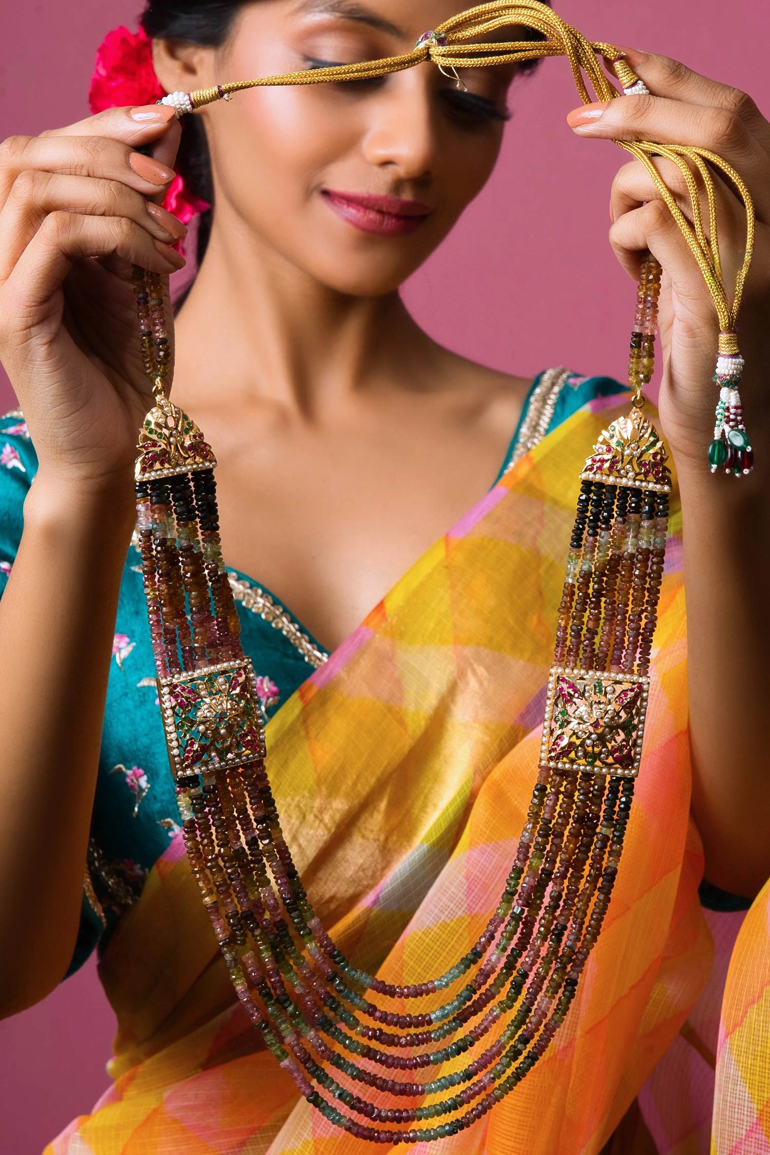 Tourmaline Jadau Embellished Layered Necklace 