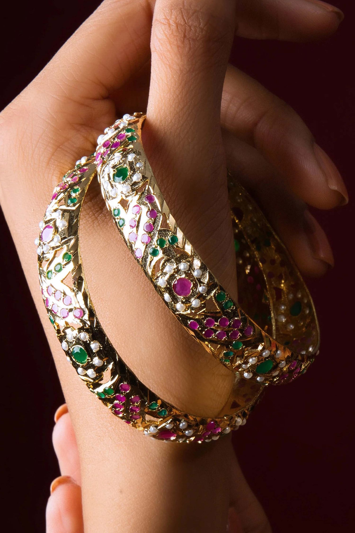Opulent Jadau Stone Embellished Bangle - Set of 2 