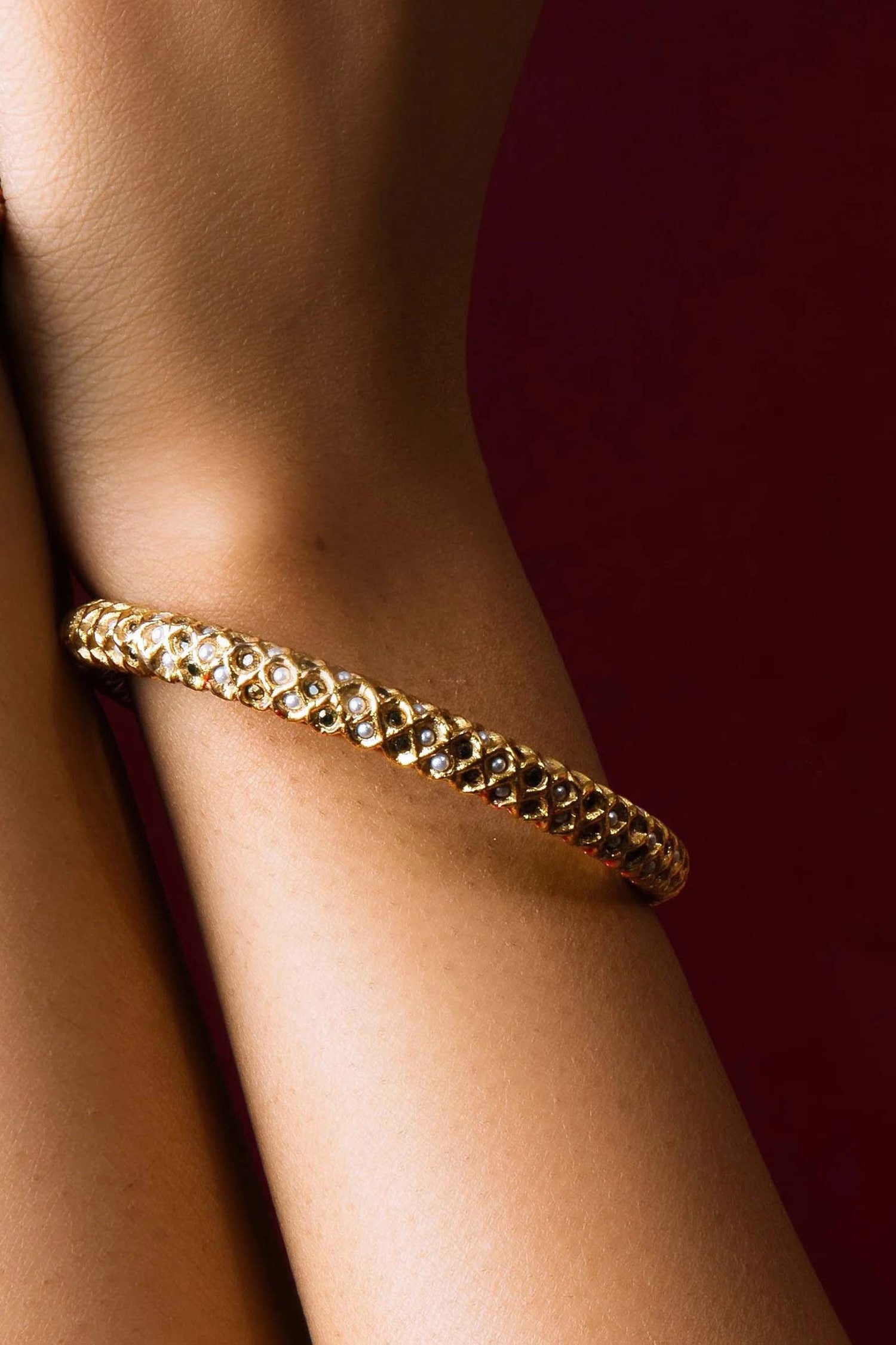 Jadau Sonamoti Embellished Bangle - Set of 2 