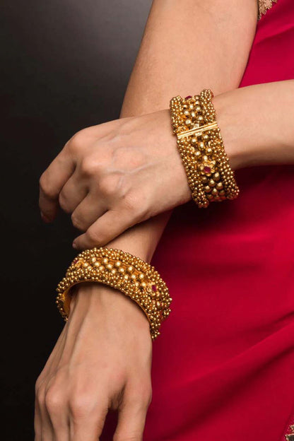 Divine Stone Embellished Temple Kada - Set of 2 
