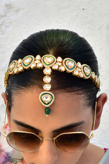 Polki Embellished Enamelled Mathapatti 