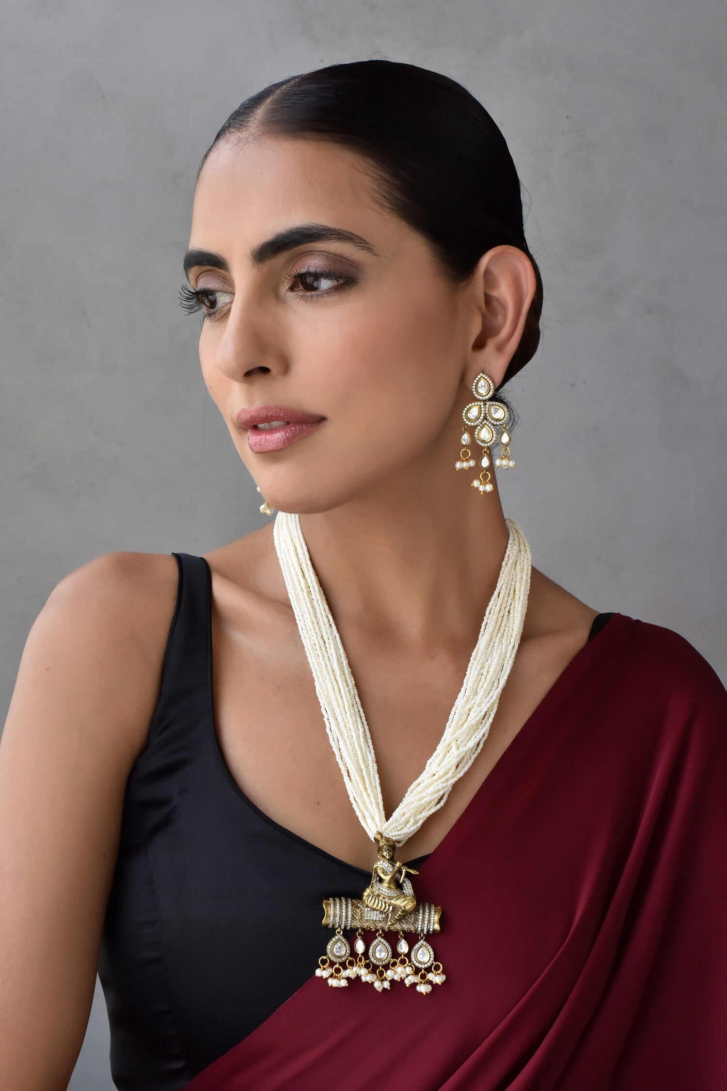 Kundan Embellished Multi Strand Necklace Set 