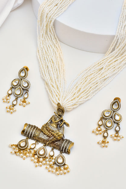Kundan Embellished Multi Strand Necklace Set 