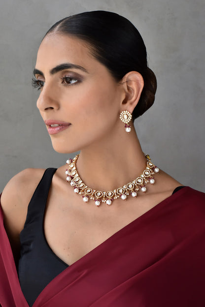 Kundan & Pearl Drop Embellished Necklace Set 