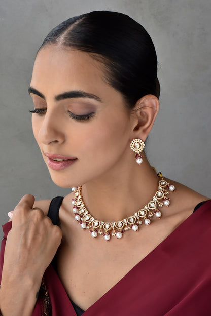 Kundan & Pearl Drop Embellished Necklace Set 