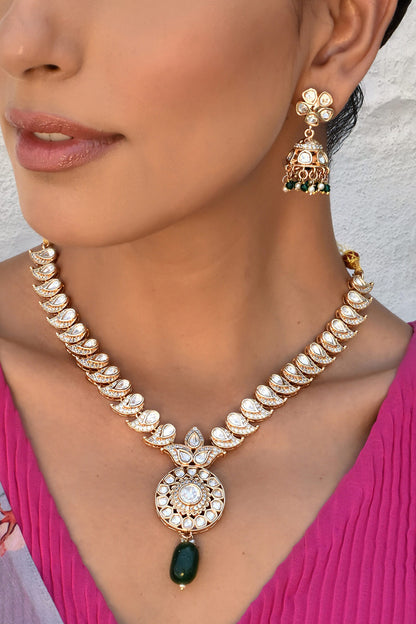 Polki Embellished Bead Drop Necklace Set 