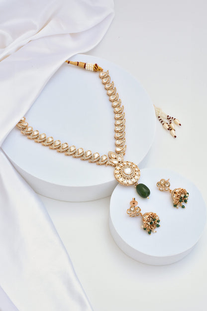 Polki Embellished Bead Drop Necklace Set 