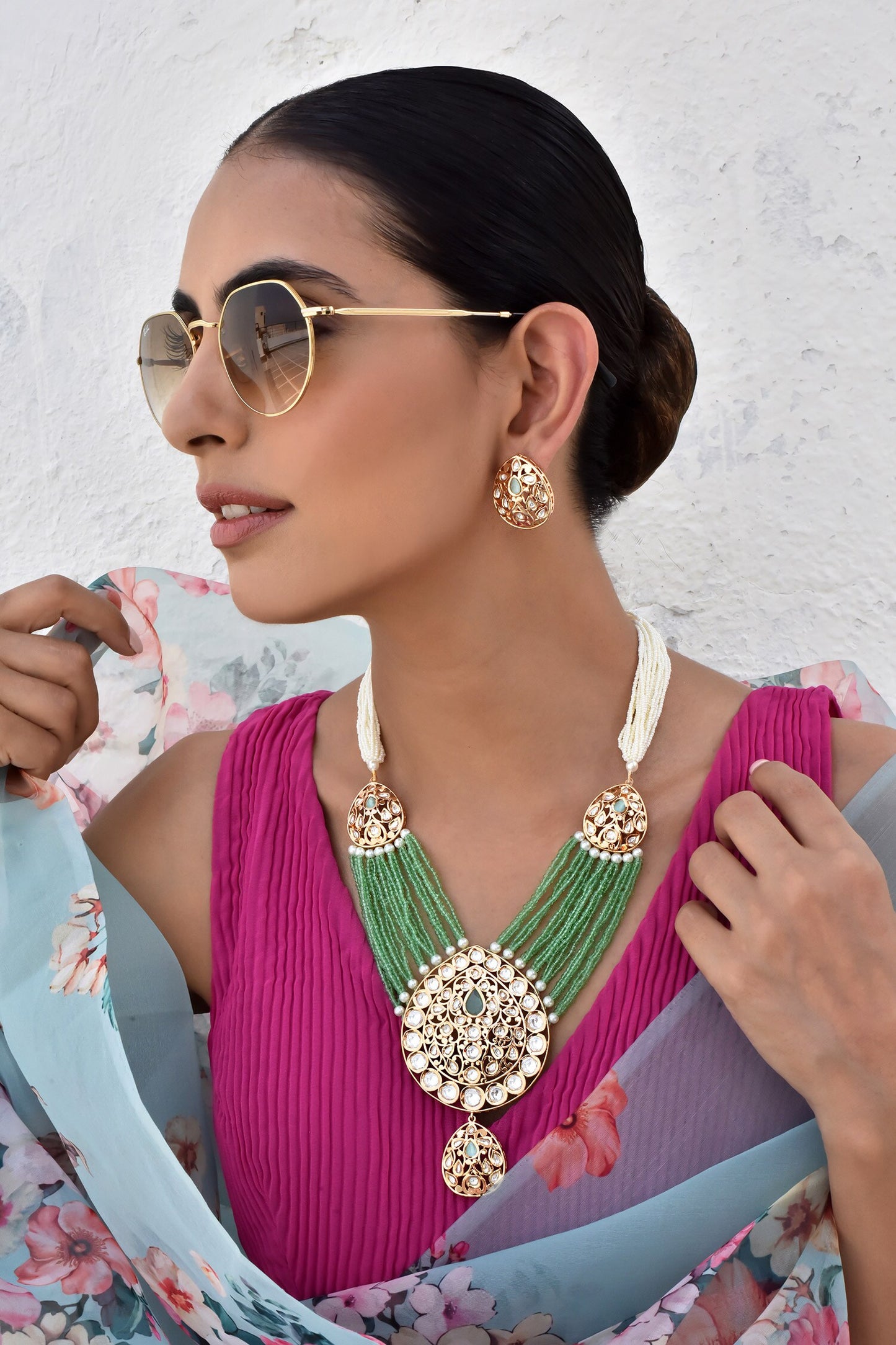 Polki Embellished Layered Necklace Set 