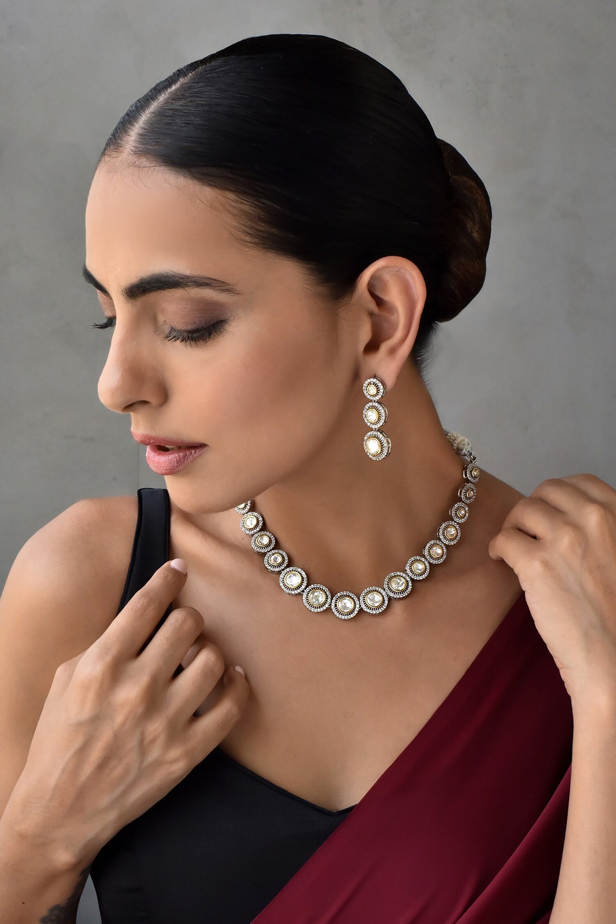 Polki Round Unit Embellished Necklace Set 