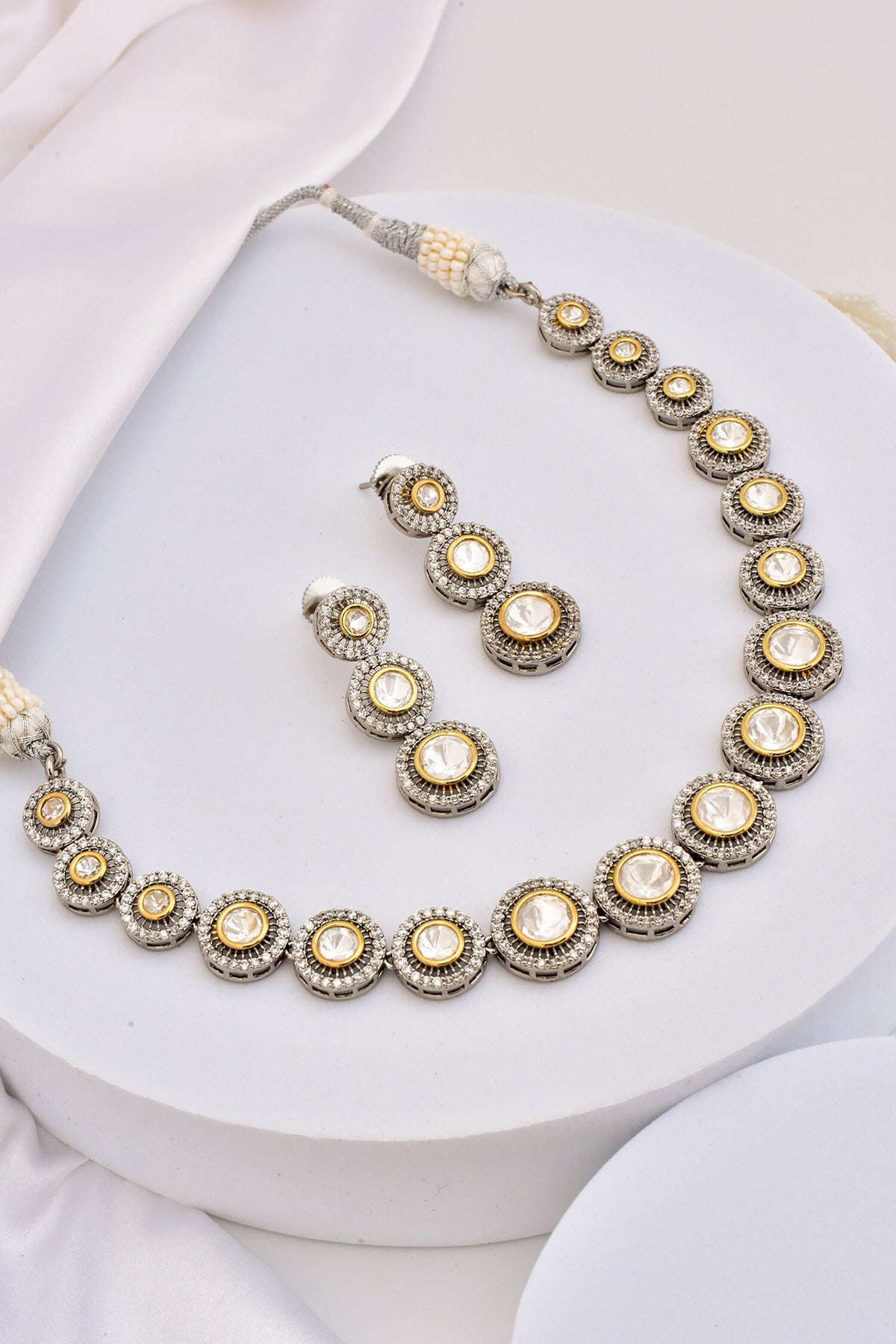 Polki Round Unit Embellished Necklace Set 