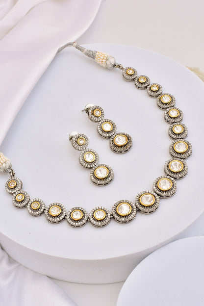 Polki Round Unit Embellished Necklace Set 